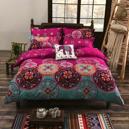 4Pcs/Set Winter Bohemian Mandala Comforters Duvet Sheets Cover with Pillow Case Quilt Cover Bedding Set for Home Bedroom Gifts,1.5M/2M