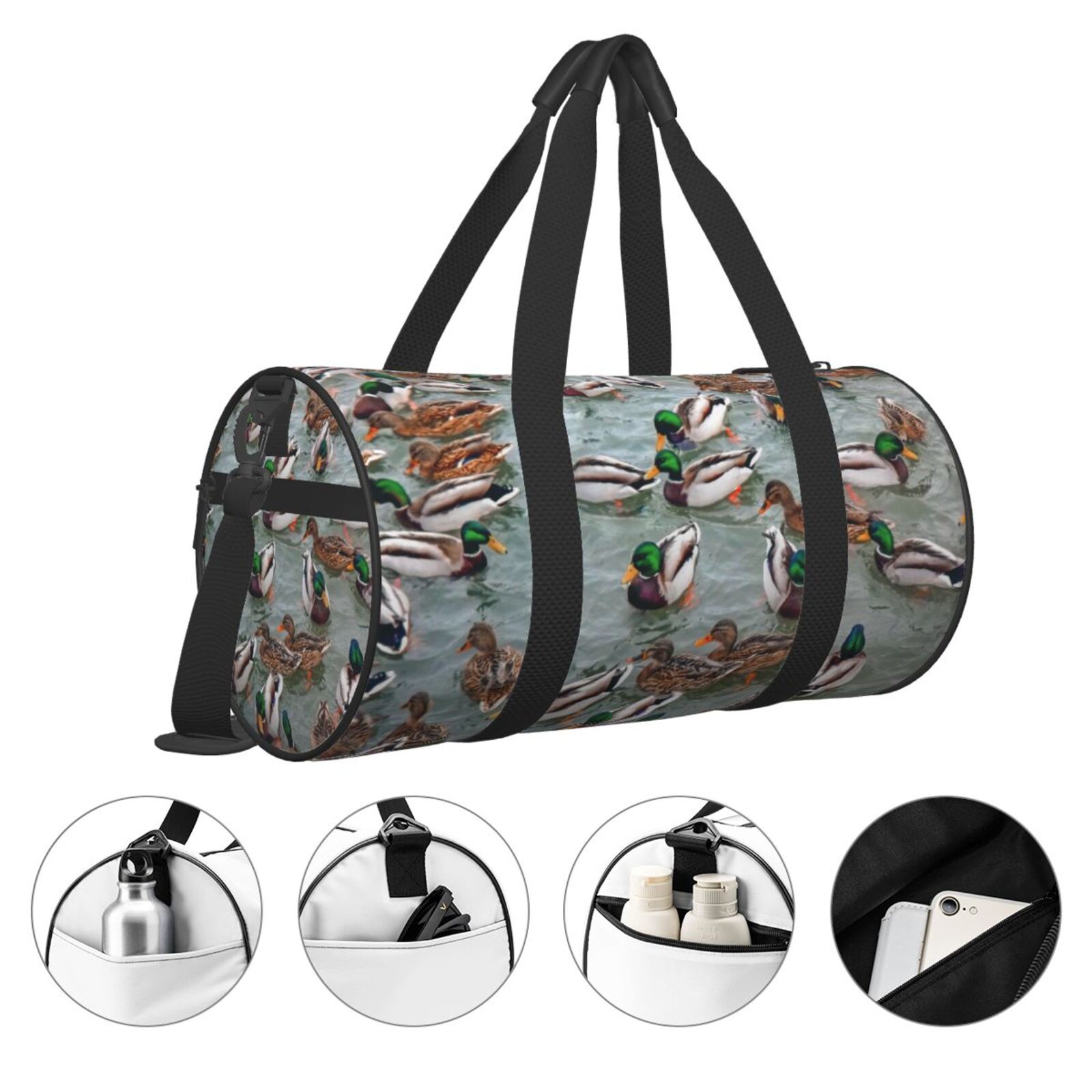 Vsdgher Mallard Ducks Swimming 45L Foldable Duffel Bag, Sports Gym Bag,Overnight Bag, Portable Weekender Bag for Airplanes