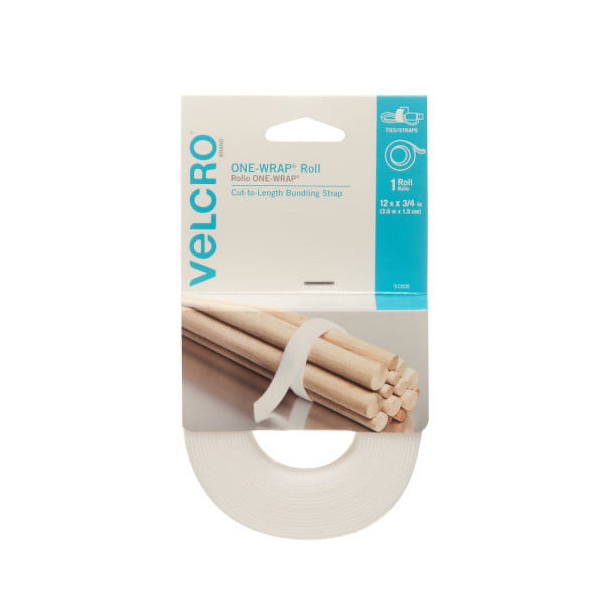 Velcro(r) Brand One-wrap(r) Roll 3/4"x12'-white, 2 pack