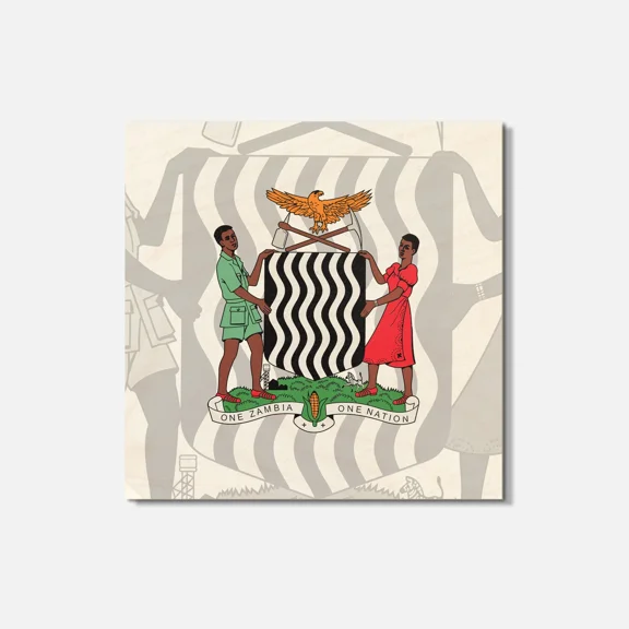 Zambia Coat Of Arms 4'' X 4'' Square Wooden Coaster
