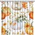 thumbnail image 2 of Fall Pumpkin Shower Curtain for Bathroom Thanksgiving Autumn Harvest Watercolor Maple Leaves Floral Pumpkins Wildflowers Decor Polyester Fabric Bath Curtains 70"x70", 2 of 3