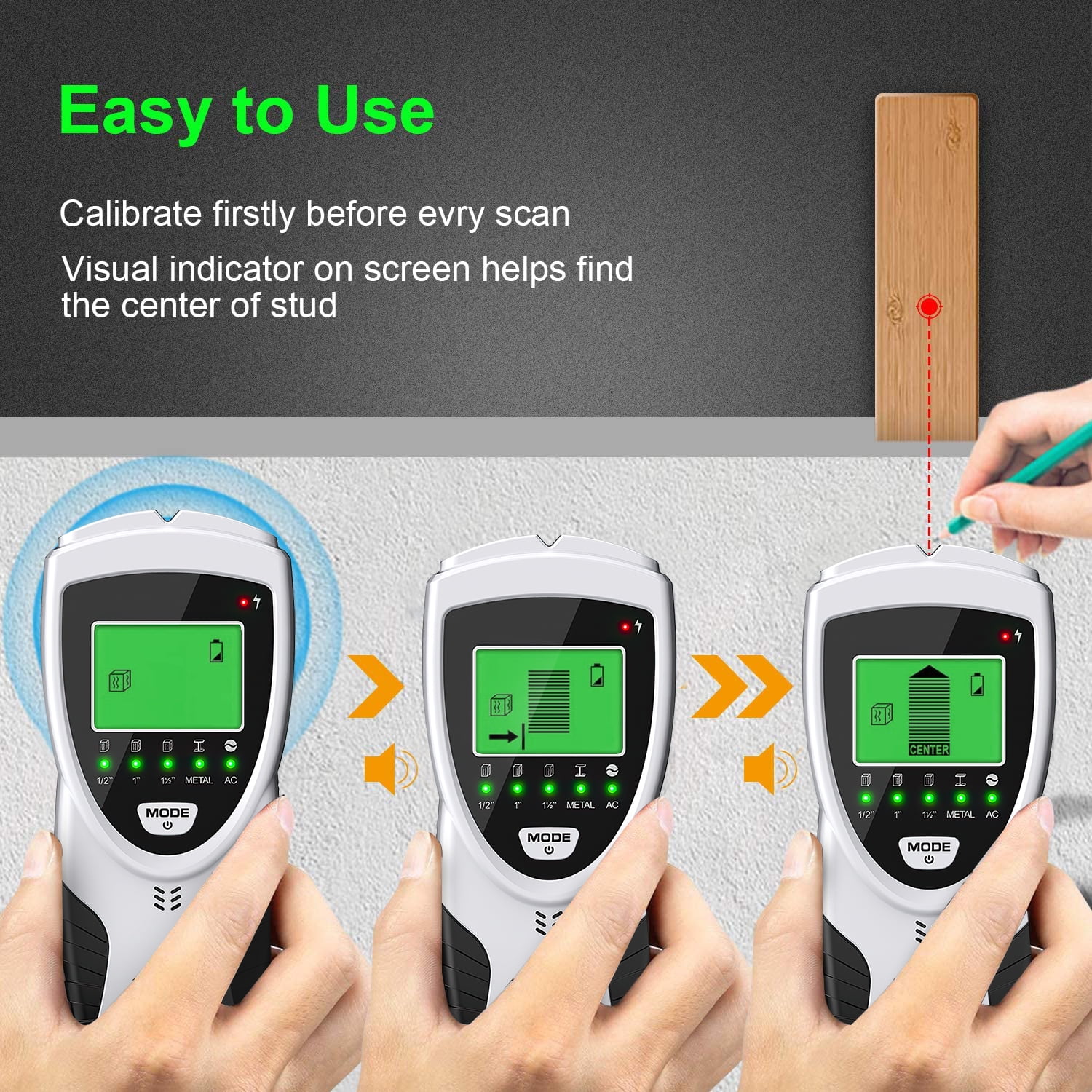 Stud Finder Wall Scanner, 5 in 1 Multifunction Stud Locator with Upgraded  Smart Sensor, HD LCD Display and Audio Alarm for The Center and Edge of