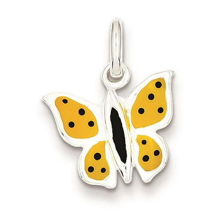 Sterling Silver Enameled Butterfly Polished & Solid Charm Pendant 20mmx15mm