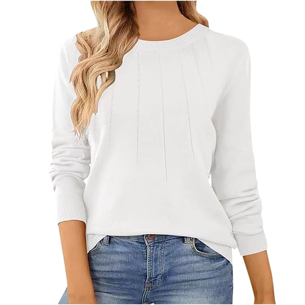 Suéter de cuello redondo para mujer, suéter holgado de cuello redondo, suéter europeo y de punto de manga larga, suéter de cuello en V, top acrílico para mujer