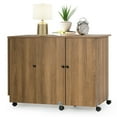 thumbnail image 2 of Gymax Folding Sewing Table Shelves Storage Cabinet Craft Cart W/Wheels Large Natural, 2 of 10