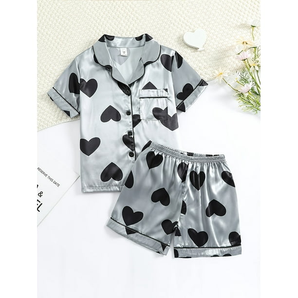 Girls Short Sleeve Pajama Set Satin Pj Set