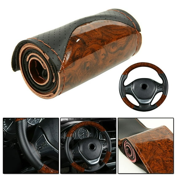 Mduoduo DIY Car Truck Leather Steering Wheel Cover With Needle And Thread (Microfiber Leather Perforated Coffee Color) For 37-38cm Soft, Car Accessories
