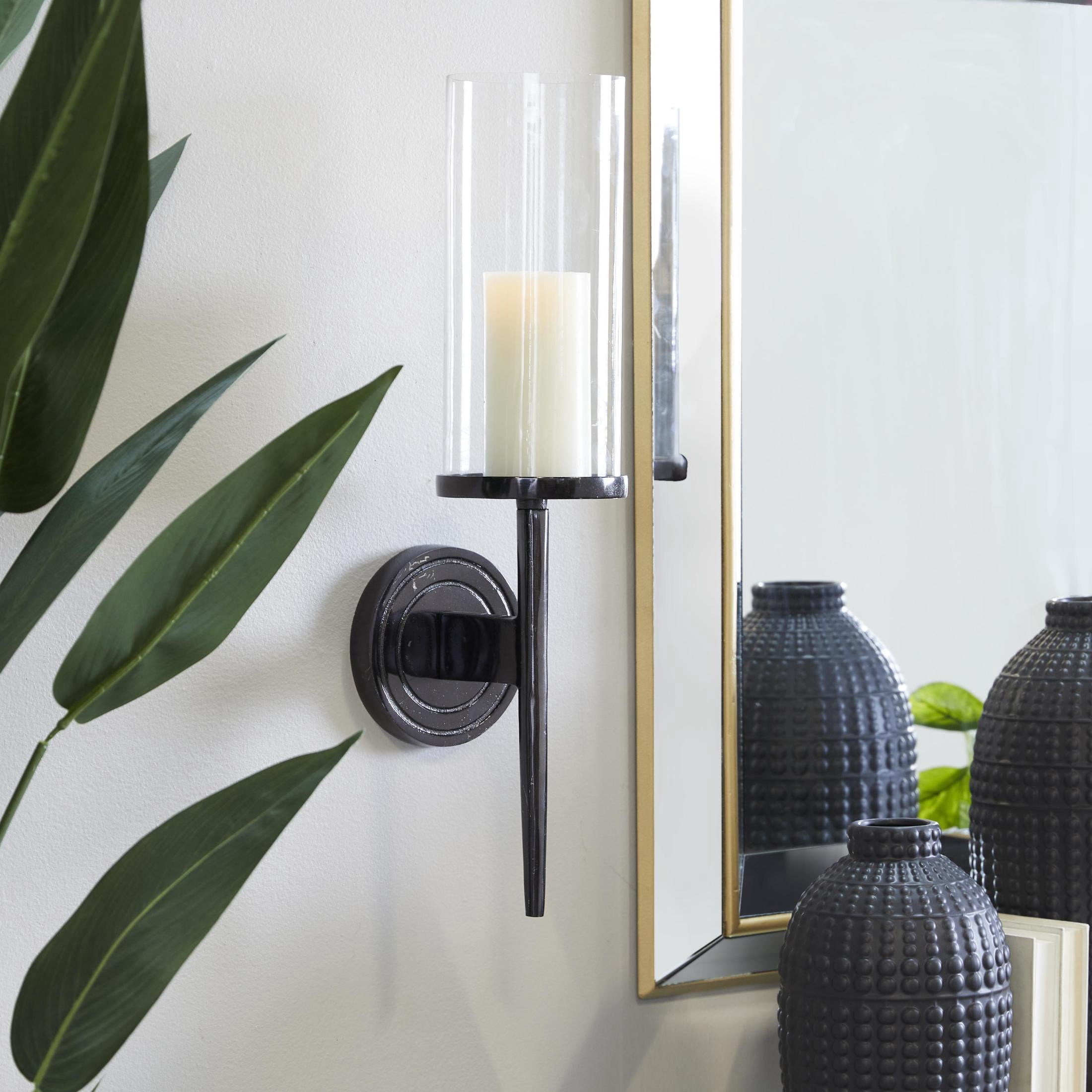 DecMode Black Aluminum Metal Geometric Wall Sconce with Glass Holder