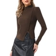 thumbnail image 4 of INSPIRE CHIC Women's Turtleneck Knit Top Asymmetric Slim Fit Basic Thermal Shirts S Brown, 4 of 6