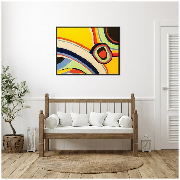Kate and Laurel Retro Bright Abstract True Color 2 Framed Canvas Wall Art by Grant Mahr 42 x 32 Sylvie Black, Modern Contemporary, Abstract Art for Wall Decor, Living Room Bedroom