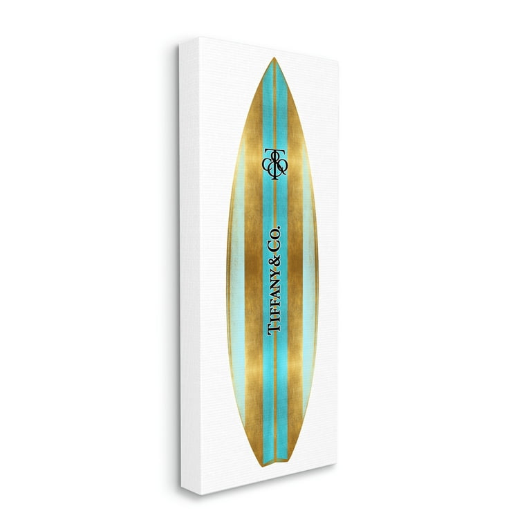 Stupell Industries Turquoise Fashion Glam Striped Designer Surfboard Emblem Canvas  Wall Art, 10 x 24, Design by Madeline Blake 