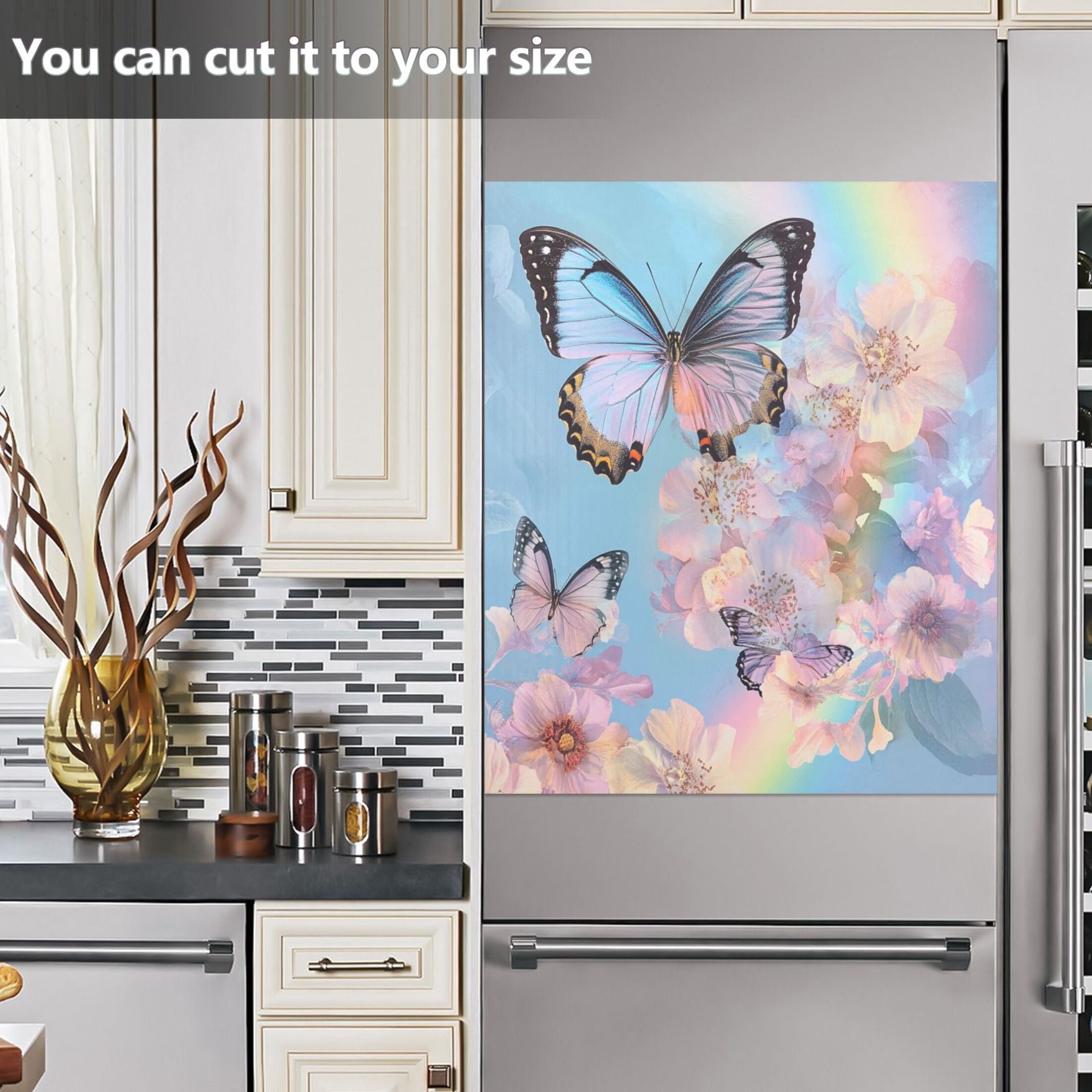Dishwasher Magnetic Sticker 23x26 Inch Refrigerator Magnetic Sticker Washing Machine Magnetic Sticker Kitchen Panel Magnetic Sticker Home Decor Light Blue Flower Butterfly
