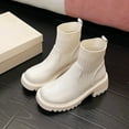 thumbnail image 5 of Dasayo Winter Women's Boots Chunky White Ankle Round Toe Stretch Faux Leather Low Heel Shoes Womens Shoes 41, 5 of 9