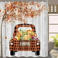 thumbnail image 2 of Rustic Fall Shower Curtain, Thanksgiving Pumpkin Buffalo Check Plaid Truck Autumn Maple Leaves Harvest Farmhouse Bathroom Curtains, 72X72in, 2 of 5
