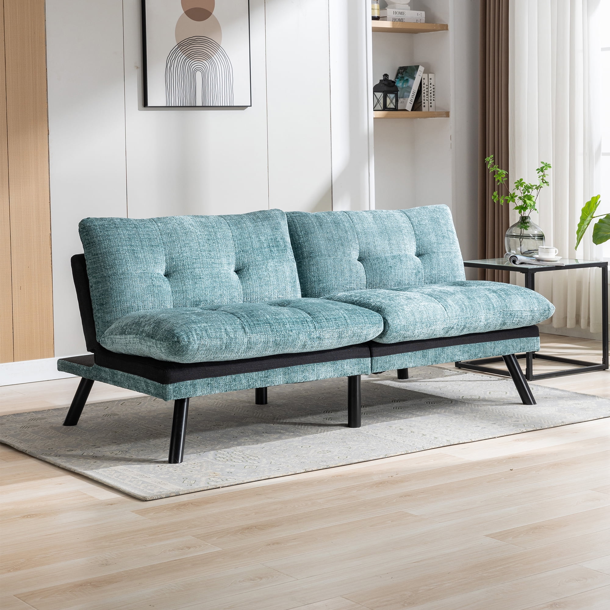 Kadyn Convertible Sofa Bed, Loveseat Futon Bed with Metal Legs, Adjustable Lounge Couch for Compact Living Space Chenille, Mint Green Kadyn Convertible Sofa Bed, Loveseat Futon Bed with Metal Legs, Adjustable Lounge Couch for Compact Living Space Chenille, Mint Green