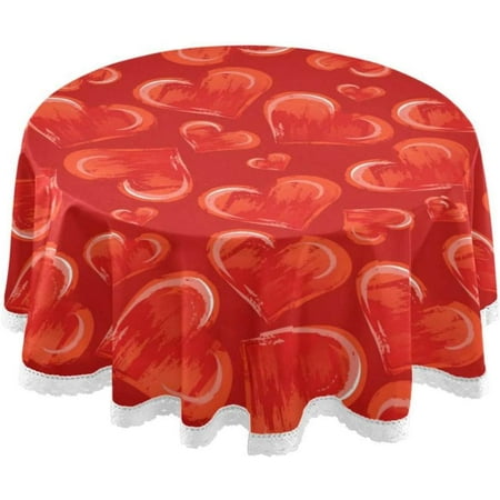 

Hyjoy Valentine s Day Love Heart Round Tablecloth Washable Oil Proof Table Cover for Kitchen Holiday Party Wedding Picnic Decoration