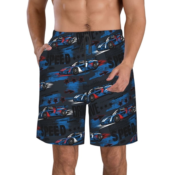 Fotbe Blue Sports Car Trajes de Baño Estampados para Hombre, Shorts de Verano de Secado Rápido, Ropa de Playa, Bañadores-Small