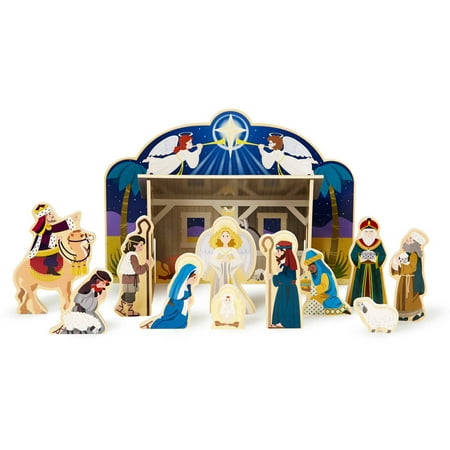 Melissa & Doug Classic Wooden Christmas Nativity Set With 4-Piece Stable and 11 Wooden