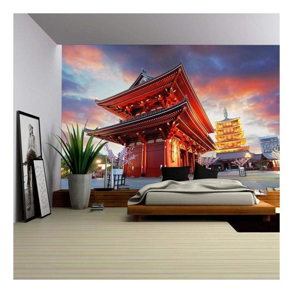 wall26 - Tokyo - Sensoji-Ji, Temple in Asakusa, Japan - Removable Wall Mural | Self-Adhesive Large Wallpaper - 100x144 inches
