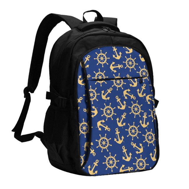 Balery Anchors and Nautical Mochila con carga USB para hombre y mujer - Mochila impermeable y antirrobo para portátil con puerto USB para viajes, trabajo, estudios y universidad