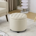 thumbnail image 3 of Furniliving Upholstered Round Storage Ottoman Large Tufted Ottoman with Removable Lid Footrest Stool for Living Room, Bedroom, Beige, 3 of 13