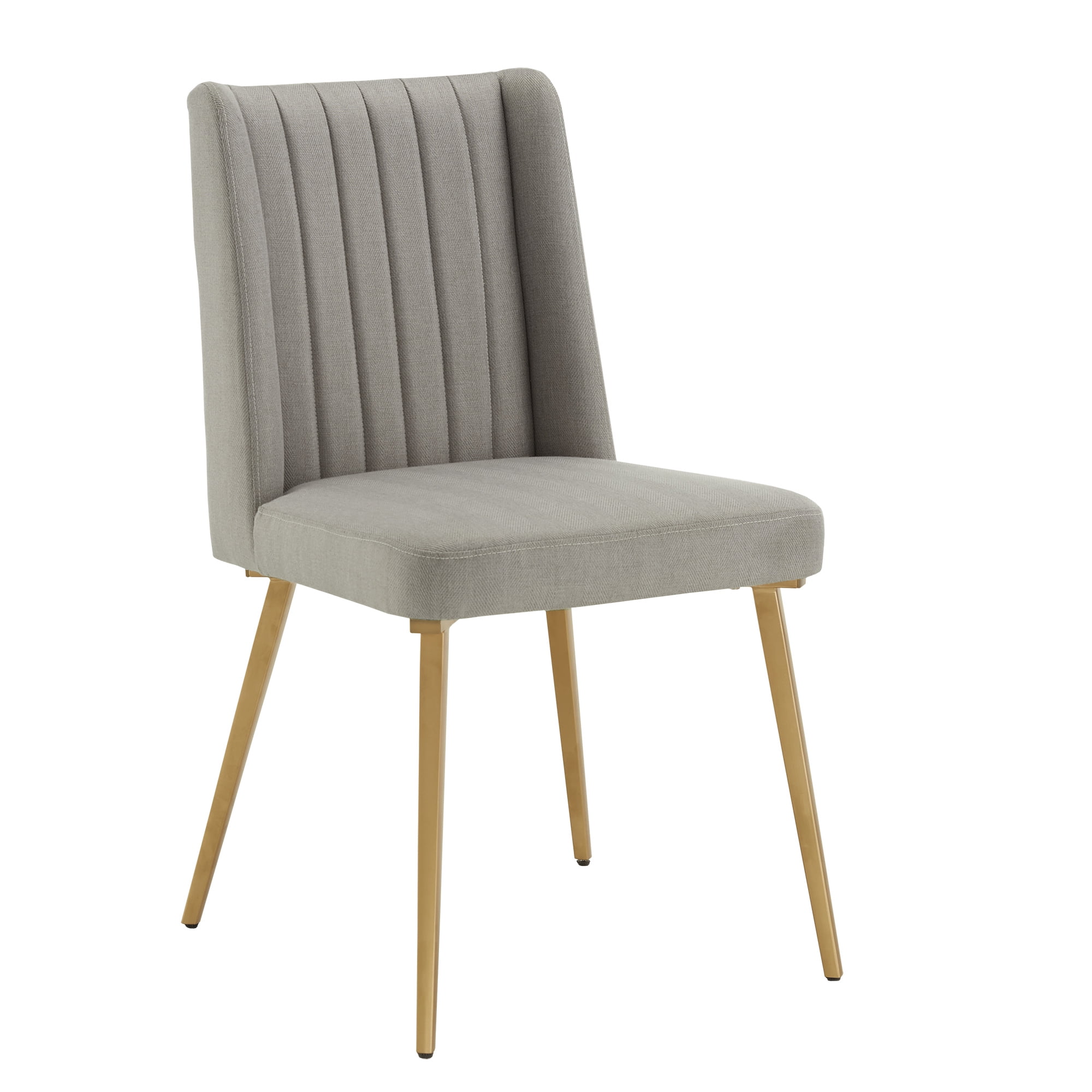 Ember Interiors Ponce Gold Finished Metal Fabric Upholstered Dining Chairs, Set of Two, Light Grey