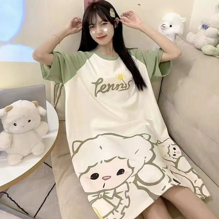

Kawaii Sanrio Hello Kitty Kuromi Cinnamoroll Pochacco Pajamas Summer Dress Women Loose Oversized Nightgown Household Clothes Y2k