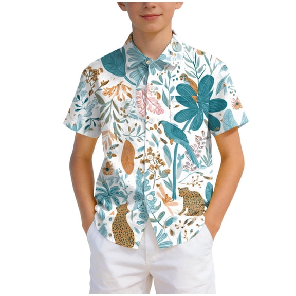NIEWTR Boys Linen Shirt Collar Short Sleeve Button Down Shirts Textured Summer Beach Tops 3T 4T 5T 6T 7T Kids Clothes(A-Sky Blue,10-11Years)