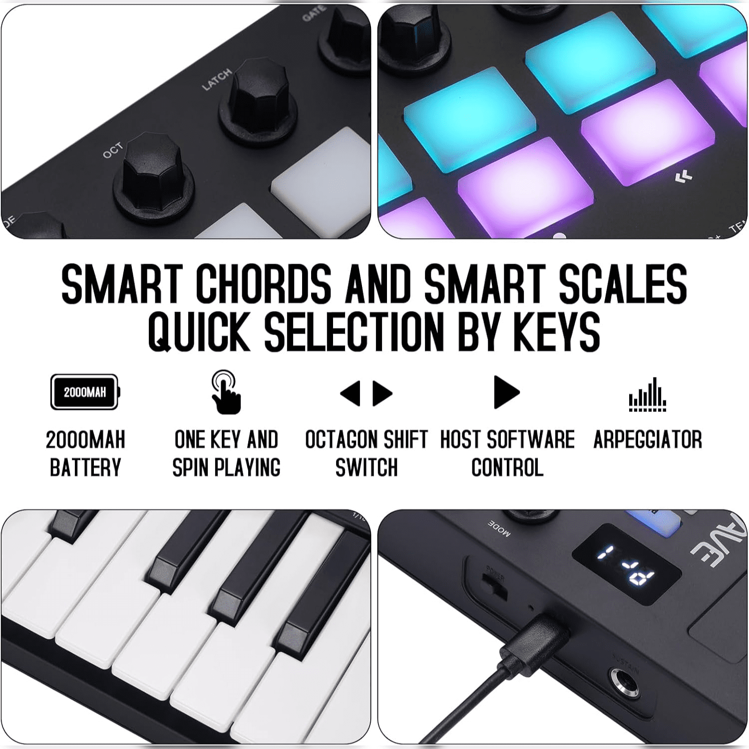 M-WAVE MIDI Keyboard Controller - USB Bluetooth - 25 Key, 16 Pads, Knobs, DAW Compatible