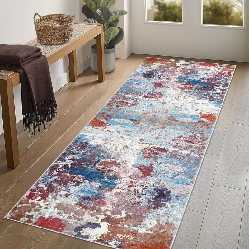 Runner Rug 2x6 Washable Hallway Rug Neutral Modern Soft Bedroom Carpet, Non-Slip Low Pile Contemporary Accent Mats for Kitchen Nursery Laundry Room Multi