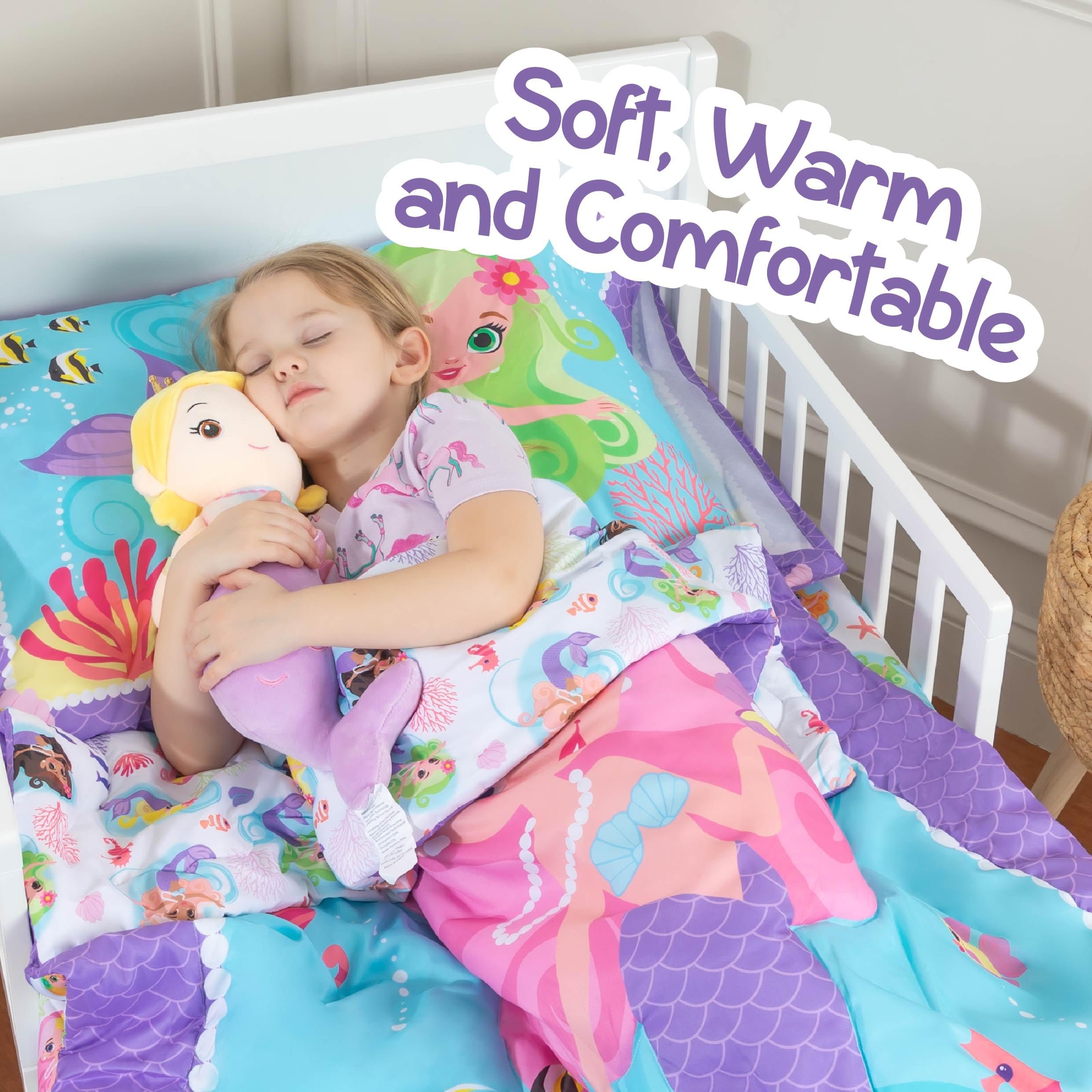 Todays Kids Mermaids Toddler Bedding Set for Girls - 4-Piece Toddler Bed Sheets and Comforter Set, Reversible Comforter & Pillowcase, Flat Sheet, Fitted Sheet, Breathable & Super Soft Microfiber