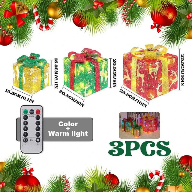 Juego de Cajas de Regalo iluminadas con LED, decoración interior y exterior con adorno y lazo, iluminación impresionante, novedad de 2024
