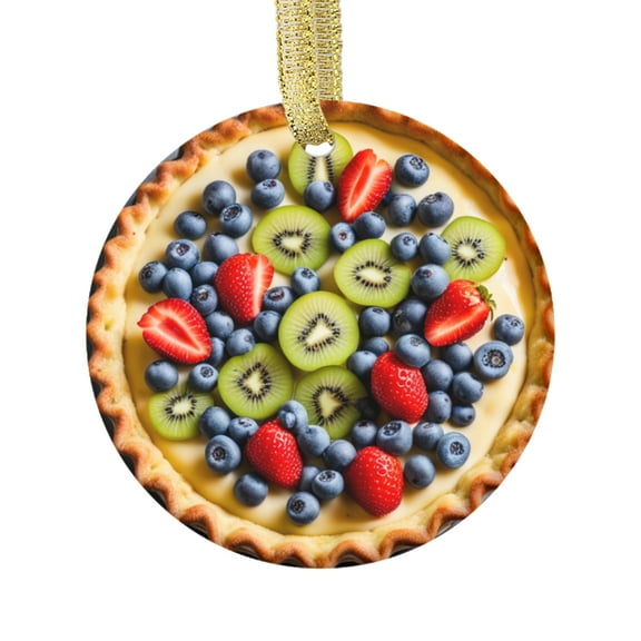 Delicious Fruit Tart Torte with Kiwi Custard & Berries Food Lovers Foodie Novelty Holiday Christmas Ornament Xmas Tree Gift (Flat Design Printed on Ceramic, NOT 3D)
