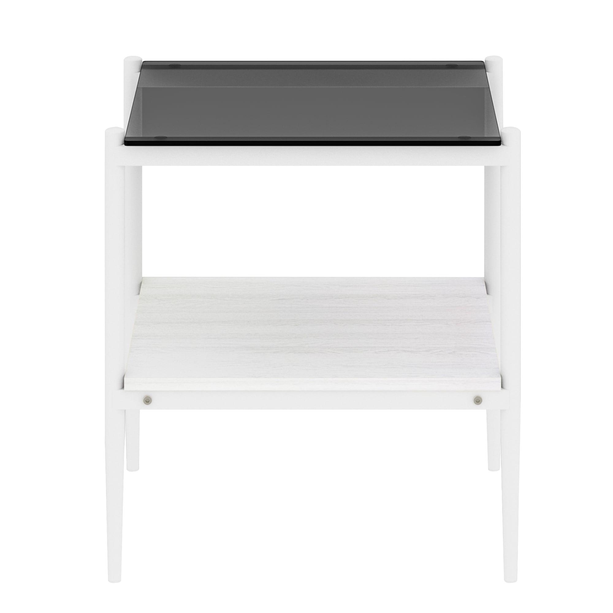 Set of 2 Modern Gray Glass Rectangle End Tables, Tempered Glass Top with MDF Storage Shelf & Iron Legs for Living Room Bedroom