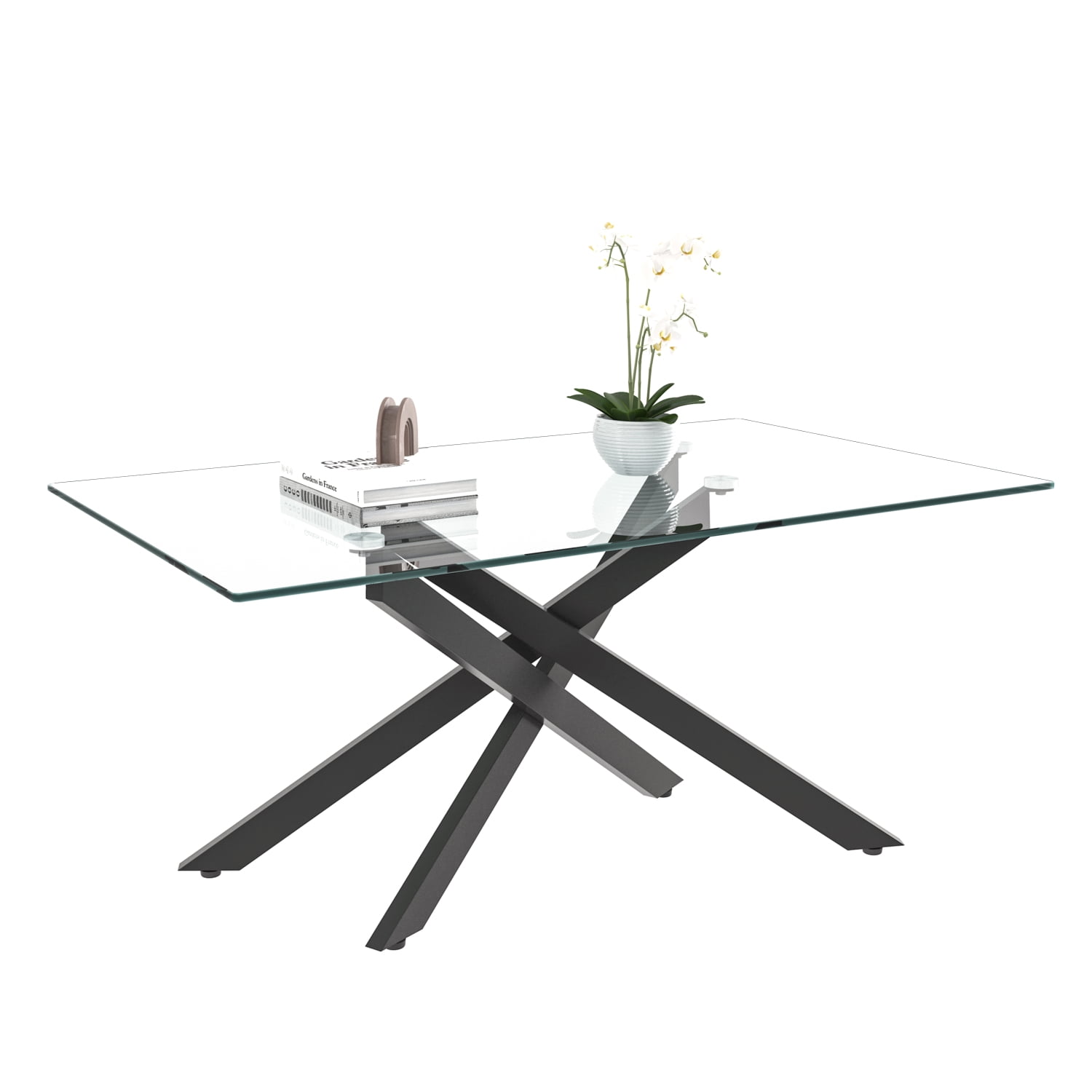 Holaki 39.37" Rectangular Clear Tempered Glass Coffee Table,Stylish Design with Black Metal Legs, Coffee Table for Living Room