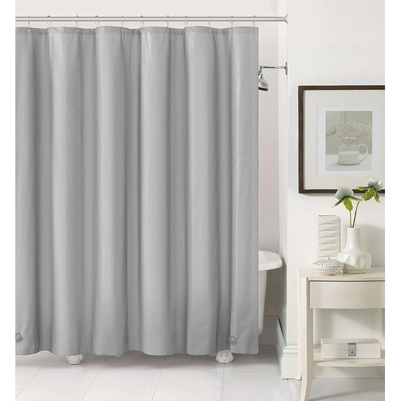 Gray PEVA 6 Gauge Heavyweight Shower Curtain Liner: Mildew Resistant, Water-Repellent, Grommets and Magnets