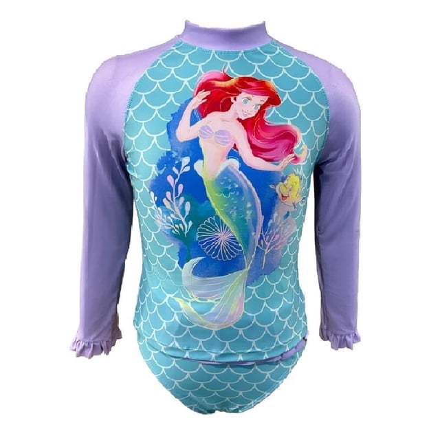 Traje de Baño para Niña Princesas Talla 8 Estampado Ariel Manga Larga 2 Piezas Aqua