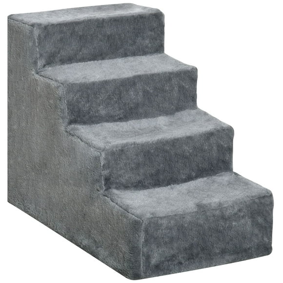 4-Step Dog Ramp for Sofa, Bed, and Couch, with Removable Cover, Light Grey