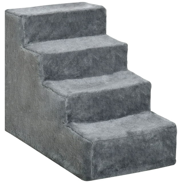 4-Step Dog Ramp for Sofa, Bed, and Couch, with Removable Cover, Light Grey