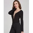 thumbnail image 4 of Camii Mia Womens Sexy Bodysuit Deep V Neck Long Sleeve Jumpsuit Romper Tops, 4 of 8