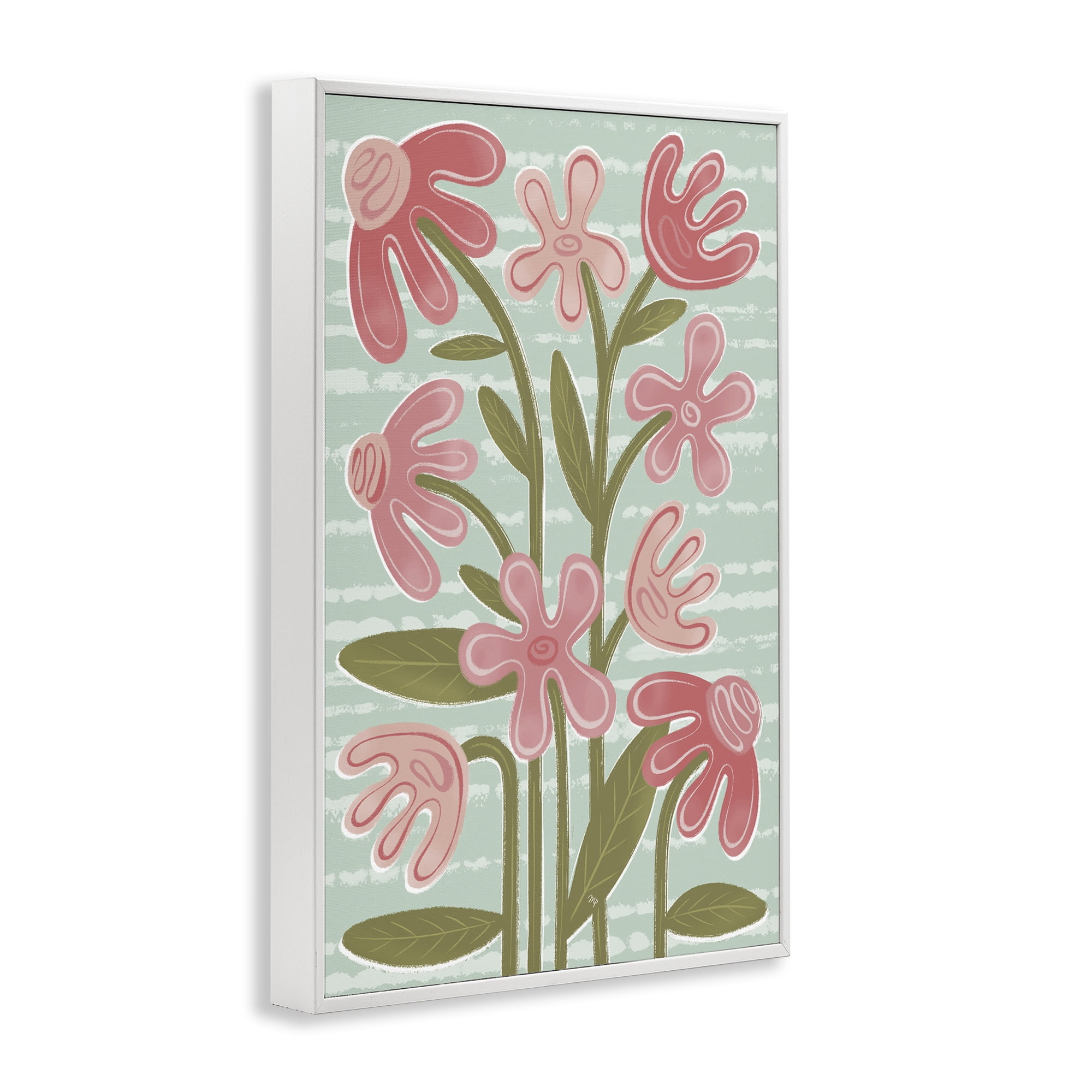 Stupell Industries Pink Whimsy Midcentury Flowers White Framed Giclee Art, design by Martina Pavlova