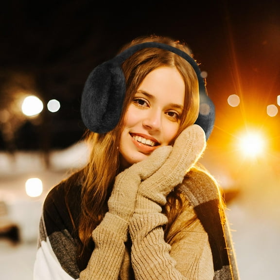 HOOWIFFY Women's Black Plush Earmuffs Soft Warm Winter Ear Warmers 1 Set Comfortable Outdoor Accessories