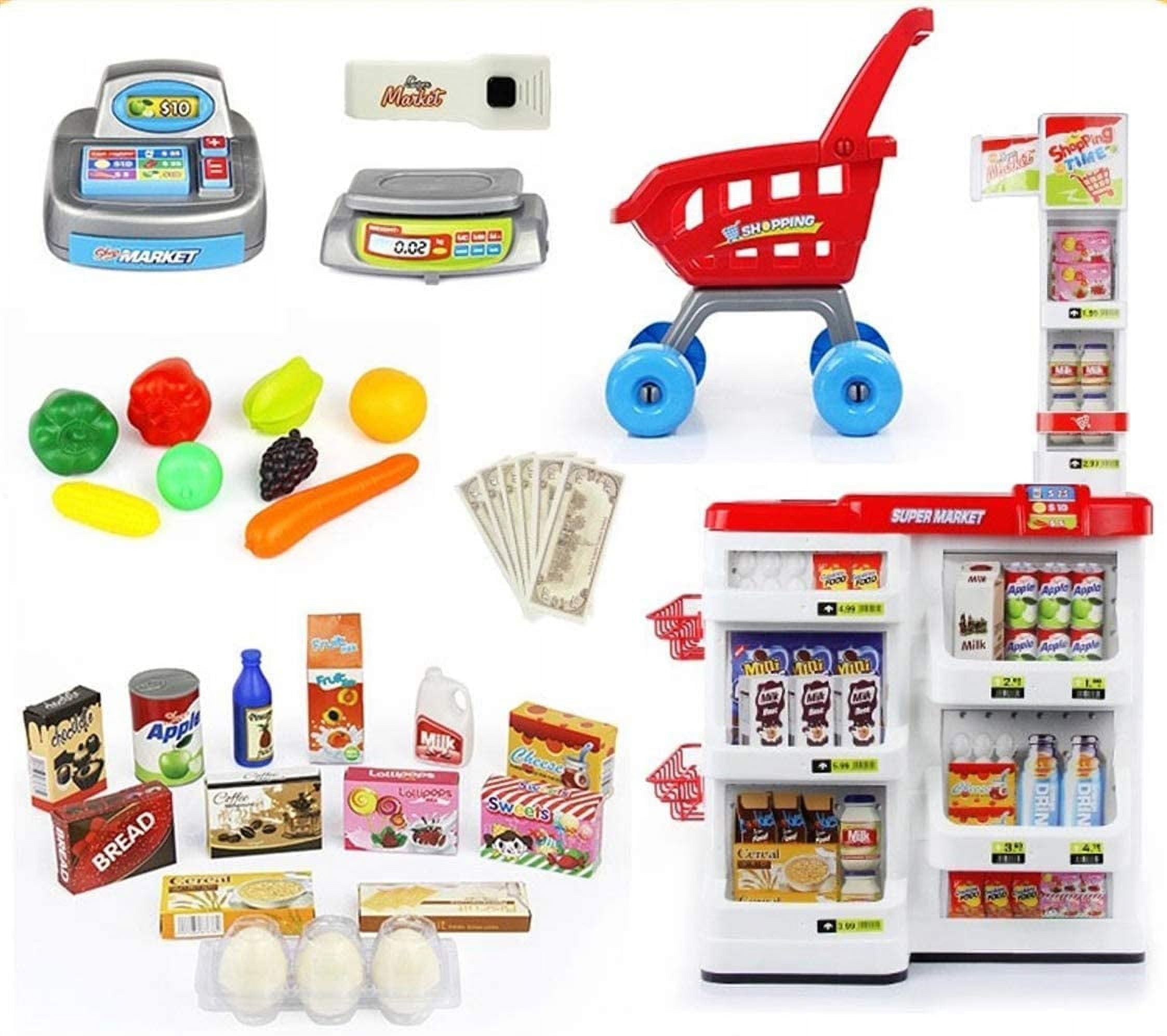 Mundo Toys Supermarket Play Set with Cash Register and Cart, 24 Pieces, Ages 3 and up