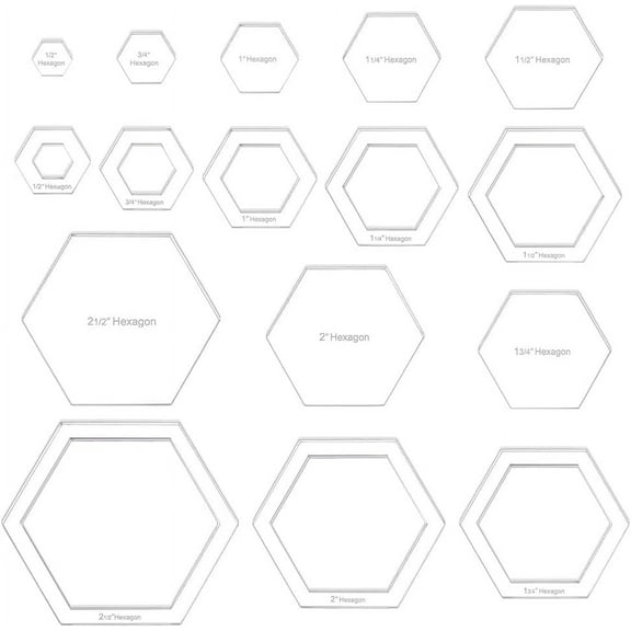 16 Sizes Hexagon Quilting Template Acrylic Intricate Sewing Machine Ruler Transparent Pressure Plate Router Template for DIY Hand Patchwork Cutting Craft 6mm Thick diy
