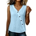 thumbnail image 3 of Craaazy Womens Sleeveless Tank Tops Plus Size Solid Color Loose V Neck Sleeveless Button Down Shirts, Unique Diagonal Buttons Sleeveless Tops for Daily Wear Outfits, 3 of 9