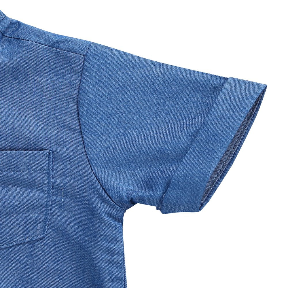Tenue Bébé Garçon élégante - Chemise Manches Courtes Bleue + Jean Délavé - Ensemble 2 Pièces En Coton | Idéal Fête, Photo, Quotidien