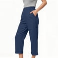 thumbnail image 4 of Hilenly Womens Cotton Capri Pants High Waisted Pleated Wide Leg Capris Summer Casual Work Slacks with Pockets, 4 of 8