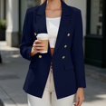 thumbnail image 3 of ITSAME Womens Lined Double Breasted Blazer Notched Lapel Long Sleeve Casual Suit Jacket with Pockets Navy Size S, 3 of 9