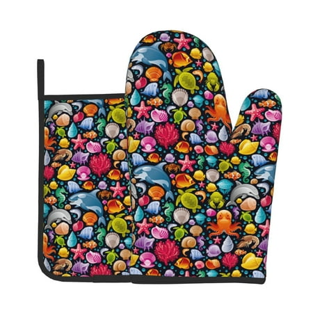 

Bingfone Underwater Diving Animals Print Oven Mitts Pot Holders Set 2 PCS for Kitchen for Cooking Grilling Baking BBQ Pot Holders Cook Essentials
