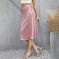 thumbnail image 4 of Heajfvd Women Midi Skirt Mid-rise Solid Color Smooth Satin Skirt French Style Work Party Wedding Drape A-Line Commuting Skirt, 4 of 8